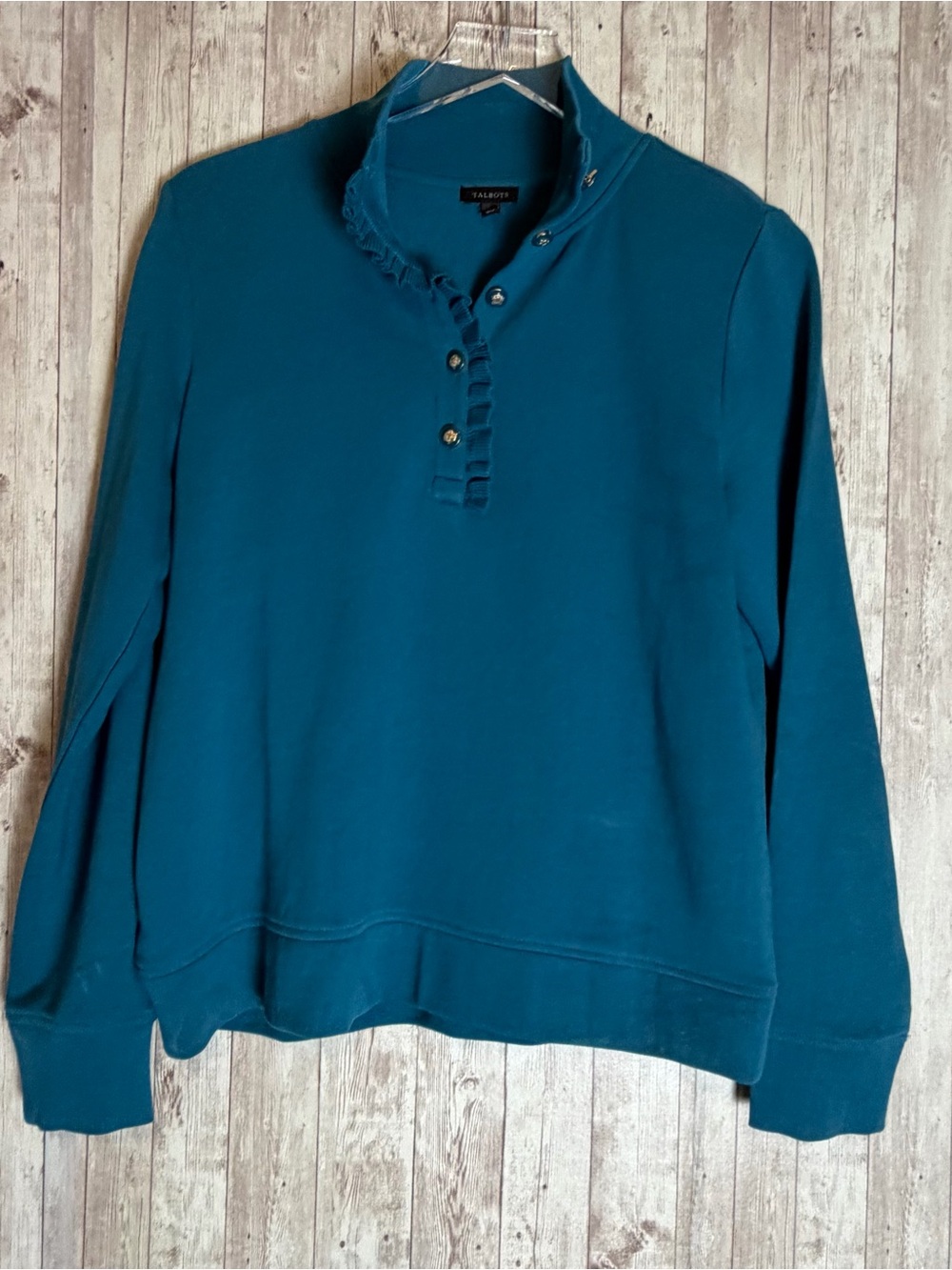 Talbots Ruffle Placket Mockneck Rib-Knit Pullover Size Small - Picture 2 of 5